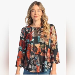 Jess & Jane Tunic Top Women's 1x Plus Size French Brush Knit Mixed Media Floral
